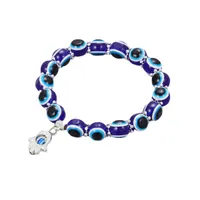 Voleaf Handmade Blue Adjustable Beaded Bracelet Stretch Small Pendant Lucky Evil Eye Fatima Hand Pendant Elastic Band Men Women Jewelery VBR143