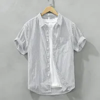 Men s Casual Shirts Literary Retro Striped Shirt Men Short Sleeved Japanese Summer Regular Loose Outerwear Versatility Tops Y2K Streetwear 230330