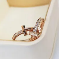Original Sterling Silver S925 T Series T1 Letter Love Zircon Couple Wedding Luxury Brand Jewelry Charm Ring Women228P