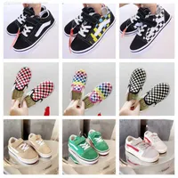 Kids children AUTHENTIC 44dx skateboard shoes Old Skool black white boys girls hook loop canvas shoes slip on sk8 low baby toddlers youthEN23