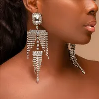 Dangle Earrings Elegant Female Long Tassel Silver Color Shinning Rhinestone Drop Earring For Women Wedding Party Jewelry Gifts