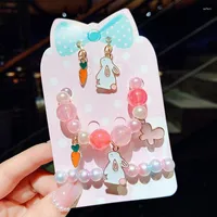Necklace Earrings Set Children Sweet Beaded Bracelet Earring Cute Cartoon Star Moon Pendant Beads DIY Jewelry Wholesale