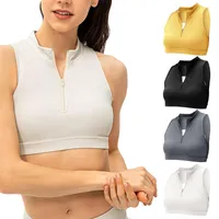 Women's Shapers Spring And Summer Zipper Stand Collar Fitness Vest With Chest Pad Women's Tops Athletic Woman Padded Sports Bra Yoga Top