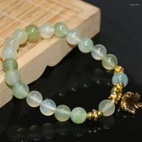 Strand Natural Grape Light Green Carnelian Agat Onyx Round Beads Bracelet 8mm Women Elephant Pendant Jewelz Making 7.5inch B2070