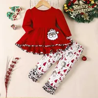 FOCUSNORM 1-6Y Christmas Kids Girls Clothes Sets 2pcs Santa Printed Long Sleeve Ruffles Dress TopswithPants P230331