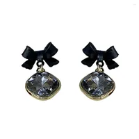 Dangle Earrings 1 Pair Shape Shiny Piercing Wear-resistant Niche Dress Up Nickel Free Black Bow Faux Crystal Pendant