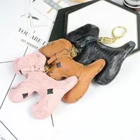 Cute Dog Design Grid Print Car Keychain Bag Pendant Charm Jewelry Flower Key Ring Holder for Women Men Fashion PU Leather Animal T250U