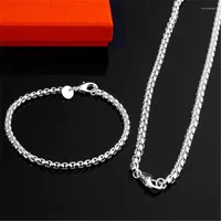 Necklace Earrings Set Charm 4MM Box Chain Fashion 925 Stamp Silver Color Bracelets For Women Men Party Gifts Wedding