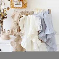 Blankets Swaddling Muslin Swaddle Crinkle Cotton Gauze Ruffle Baby Burp Cloths Throw Diapers Babi Bath Towel 230331