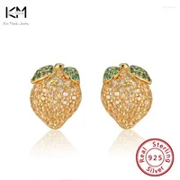 Stud Earrings KISS MANDY 925 Silver Crystal CZ Zircon Cute Lemon Gold For Women Girls Rhinestone Fruit Summer Ear Jewelry EQE17