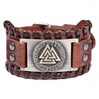 Bangle Viking Bracelets For Men Norse Valknut Nordic Leather Bracelet With Medieval Futhark Rune Celtic Pagan Jewelry Triangle Amulet