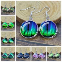 Dangle Earrings Northern Lights Art Picture Glass Cabochon Earring Silver Plated Alloy Drop Ear Jewelry