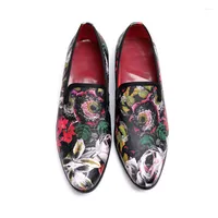 Dress Shoes Fashion Men's Slip-on Oxfords Genuine Leather Print Loafers Business Office Flat