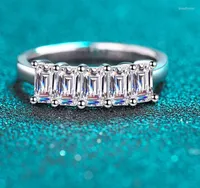 Cluster Rings 2.5CT Emerald Cut Moissanite Ring For Women 3 5mm 5 Stones Wedding Sparkling Lab Diamond Band White Gold S925 Silver GRA