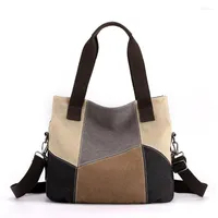 Evening Bags VKJF Women Bag Canvas Totes Brand Handbag 2023 Patchwork Messenger Shoulder Fashion Female Casual Crossbody