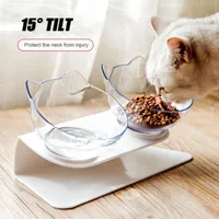Explosive Cat Double Bowl Cat Dog Bowl Transparent AS Material Non-slip Food Bowl With Protection Cervical Transparent Cat298g