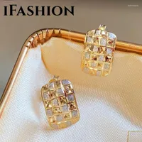 Stud Earrings IFASHION Rhombic Surface 18K Gold Import Solid Yellow Real Jewelry (AU750) For Women Geometric Fashion Lady