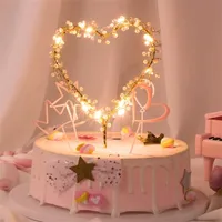 NEW 1PC Heart Shape LED Pearl Cake Toppers Baby Happy Birthday Wedding Cupcakes Party Cake Decorating Tool Y200618265J