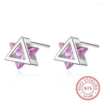 Stud Earrings Drop 925 Sterling Silver Triangle Pink White CZ Crystal For Women Fine Jewelry Gift