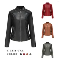 Women's Leather Imitation Jacket Female 2023 Spring And Autumn Long-sleeved Slim Fashion Biker Black