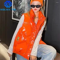 Women's Vests Winter Vest Women Stand Collar Fashion Glossy Down Coat Loose Sleeveless Short Jacket Female Casual Thick Warm Waistcoat