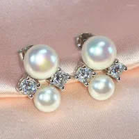 Stud Earrings Fashion Celebrities Pearl For Women Double Real Natural Freshwater 925 Sterling Silver Original Wedding Jewelry