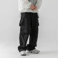 Men's Pants Green Black Cargo Men Fashion Retro Pocket Casual Japanese Streetwear Hip-hop Loose Straight Mens Trousers
