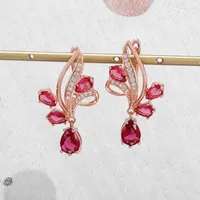 Stud Earrings Delicate Rose Gold Color Set Red Blue Zircon Dangle For Women Fashion Wedding Party Jewelry Gifts