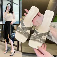 Slippers Leisure Lovely Women Basic Slides Daily Thin High Heels Shoes For Bling Pleated Summer Ladies