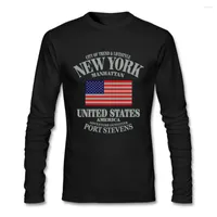 Men's T Shirts York American United States Flag Men Hip Hop Tshirt For Homme Long Sleeve Organic Cotton Round Neck