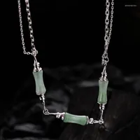 Chains Youth Of Vigor Solid 925 Silver Green Jade Bamboo Knots Multi Strand Necklace Y1S2N1046