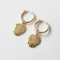 Dangle Earrings Luxury Simple 925 Silver Needle Gold Plated Hoop Fashion Women Hand Carved Feather Drop