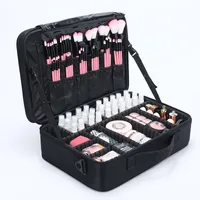 Cosmetic Bags Cases Simple Black Portable Professional Care Products Makeup Bag Large Capacity Multifunctional Suitcase Storage Box E682 230331