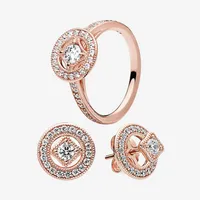 Luxury Wedding Jewelry sets 18K Rose gold Vintage Circle Ring & Earring with Original box for pandora real 925 Silver Rings earrin3261
