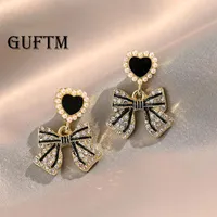 Dangle Earrings GUFTM French Retro Romantic Zircon Heart Bow Pendant Fashion Jewelry Wedding Party Luxury Accessorie For Women's