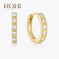 Hoop Earrings ROXI Square Diamond Design 925 Sterling Silver Gold Glossy Plain Circle Women's Fashion Charm Jewelry