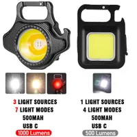 Camping Lantern 1500 Lumens COB Keychain Mini Flashlights 7 Modes Rechargeable Portable Pocket Light with Magnet Folding Bracket Bottle Opener W0331