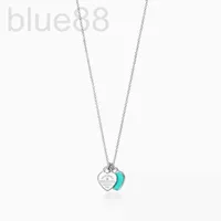 Earrings & Necklace designer 925 Silver Double Heart Blue Dropped Enamel Shaped Diamond Fashion Collar Chain Girlfriend Gift SEMB