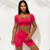 Active Sets Seamless Yoga Set Sports Tracksuit Women Fitness Ribbed Two Pieces Crop Tops Leggings Workout Sportswear Outfits Gym Suit
