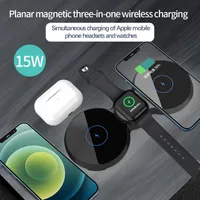 The new flat magnetic three-in-one wireless charging is suitable for iPhone, mobile phone, watch, earphone wireless charging three-in-one