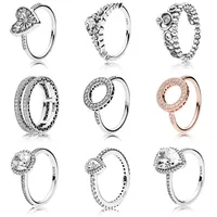 NEW 100% 925 Sterling Silver pandora Ring fashion Popular Charms Wedding Ring For Women Heart-shaped Lovers Round Rings DIY Jewelr294Y