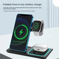 Ny 3-i-1 mobiltelefonklocka Earphone Trådlös laddningsfällningsstativ för iPhone Huawei trådlös laddning