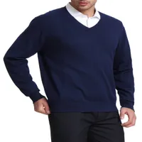 Men S Cashmere Wool Blend Pullover Sweaters Relaxed Fit V Neck Long Sleeve Sweaters Navy Blue, Large