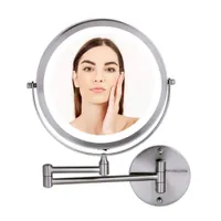 8 5 Espejo de maquillaje de montaje de pared iluminado, lupa 1x 10x, LED redondo de doble cara ajustable, extendido, brazo plegable retráctil, C Compact C