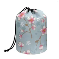 Kozmetik çantalar forudugn kadınlar tembel çizme makyaj çantası kiraz çiçeği baskı moda seyahat organizatör kutusu