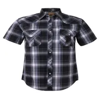 클럽 남성은 서부 격자 무늬 진주 스냅 버튼 두 주머니 캐주얼 짧은 슬리브 셔츠 블랙 그레이 9 xxl