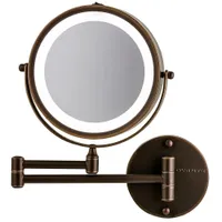 7 espejo de maquillaje de montaje de pared iluminado, lupa 1x 7x, LED redondo de doble cara ajustable, extendido, brazo plegable retráctil, cable compacto