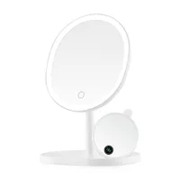 Lighted Makeup Mirror with Magnification, Rechargeable 8 5 Vanity Table Top with STORAGE Tray, Dimmable Round LED, 10X Mini Magnetic Mirro