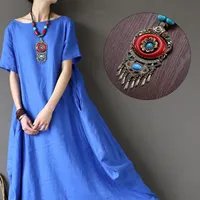 Подвесные ожерелья faylisvow ретро металлическое ожерелье Женские аксессуары бохоээниские деревянные бусины Maxi Choker Винтажное платье блуз