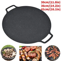 Bandeja de grelhar coreano, churrasqueira coreana, bandeja de grelha redonda resistente ao calor do pan de ferro para o pan de panquecas de carne de porco 41cm 16 1in
